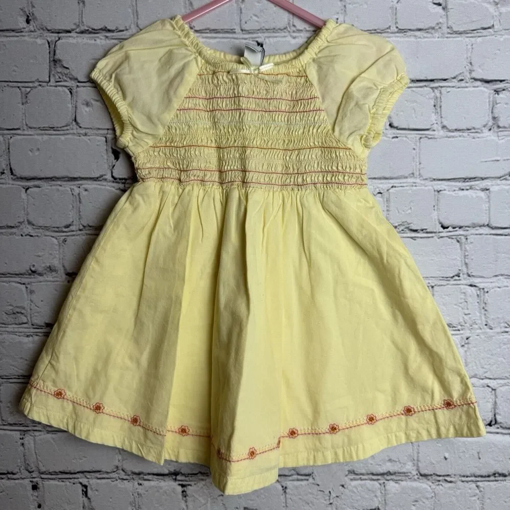 Baby Gap Yellow Ruffles Dress Fully Lined Cotton Embroidered Hem Sz 12-18 Months